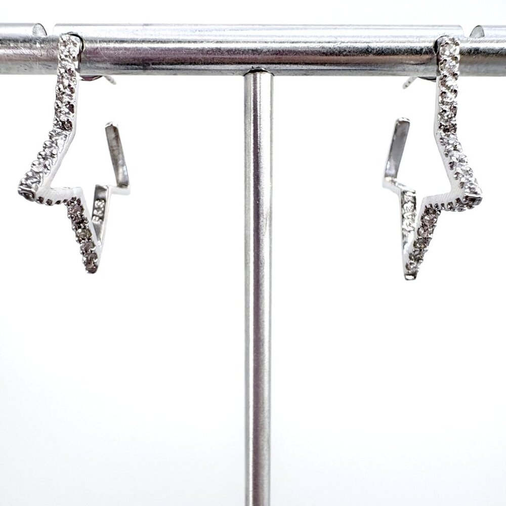 Cubic Zirconia Star Design Earrings VTG Sterling Silver 925 Size 1" Length